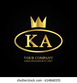 golden elegant ka initial letter with crown typography design logotype for brand and company identity. gradient gold color