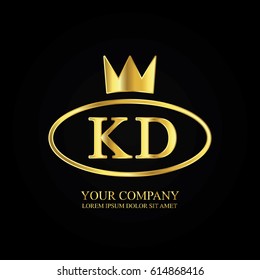 golden elegant kd initial letter with crown typography design logotype for brand and company identity. gradient gold color