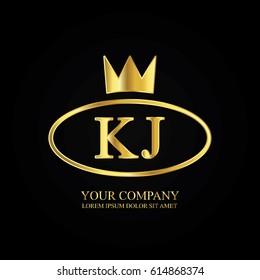 golden elegant kj initial letter with crown typography design logotype for brand and company identity. gradient gold color