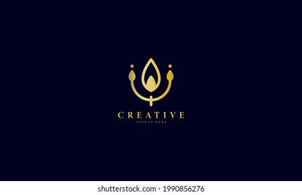Golden Elegant Leaf and candle Logo. Symbol and Icon Vector Template.