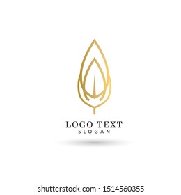 Golden Elegant Leaf & Natural Logo. Symbol & Icon Vector Template.