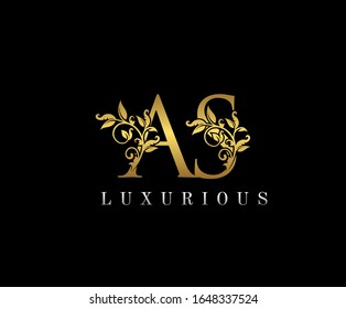 Golden Elegant letter A,S and AS. Graceful royal style. Calligraphic beautiful logo. Vintage drawn emblem for book design, weeding card, brand name, business card, Restaurant, Boutique, Hotel. 