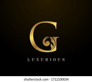 Golden Elegant letter G Floral logo. Vintage drawn emblem for book design, weeding card, brand name, business card, Restaurant, Boutique, Hotel. 