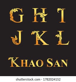 Golden elegant letter G ,H, I, J, K, L with Thai art elements. Vector