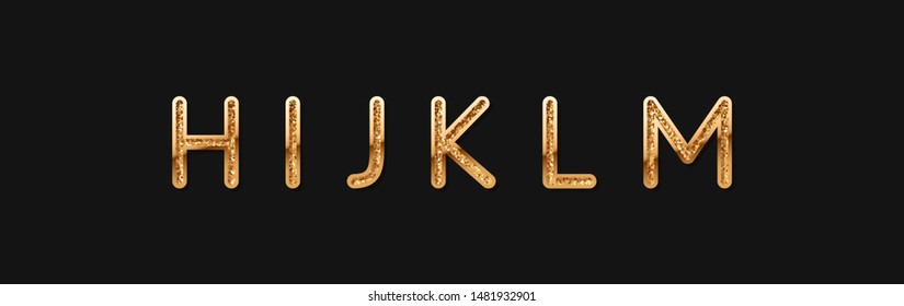 Golden elegant letter H, I, J, K, L, M. Chic Design sign isolated on black background. Gold Alphabet, font luxury. vector illustration