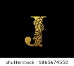 Golden Elegant letter J. Graceful Ornate style. Calligraphic beautiful logo. Vintage drawn emblem for book design, brand name, business card, Restaurant, Boutique, Hotel.