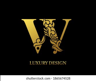 Golden Elegant letter W. Graceful Ornate style. Calligraphic beautiful logo. Vintage drawn emblem for book design, brand name, business card, Restaurant, Boutique, Hotel.