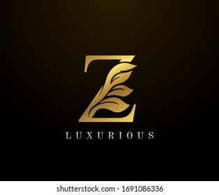 Golden Elegant letter Z Floral logo. Vintage drawn emblem for book design, weeding card, brand name, business card, Restaurant, Boutique, Hotel. 