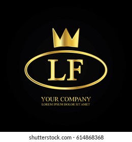 golden elegant lf initial letter with crown typography design logotype for brand and company identity. gradient gold color