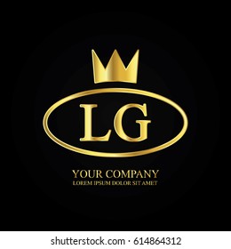 golden elegant lg initial letter with crown typography design logotype for brand and company identity. gradient gold color