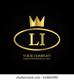 golden elegant li initial letter with crown typography design logotype for brand and company identity. gradient gold color