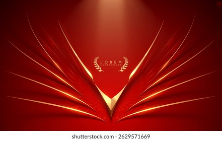 Golden elegant lines on red background