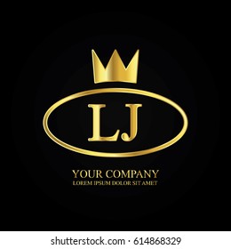 golden elegant lj initial letter with crown typography design logotype for brand and company identity. gradient gold color