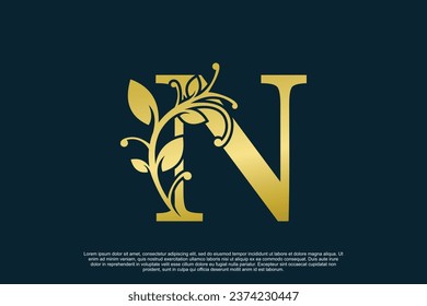golden elegant logo design with letter n initial concept
