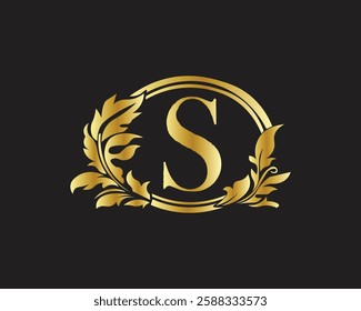 Golden elegant logo with frame
