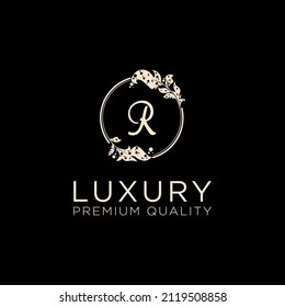 Golden elegant logo with frame and initial R