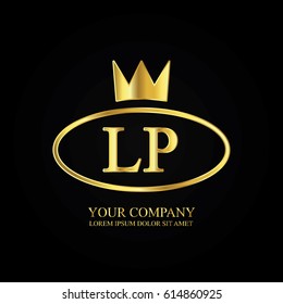 golden elegant lp initial letter with crown typography design logotype for brand and company identity. gradient gold color