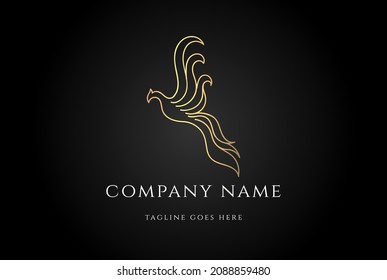 Golden Elegant Luxury Flying Phoenix Bird Logo Design Vector