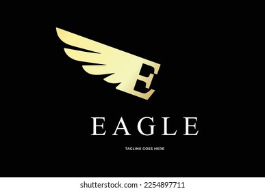Golden Elegant Luxury Letter E for Eagle Wings Logo Design