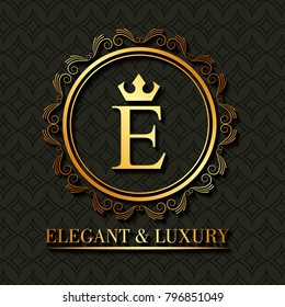 golden elegant and luxury monogram round frame floral