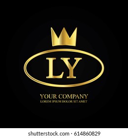golden elegant ly initial letter with crown typography design logotype for brand and company identity. gradient gold color