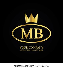 golden elegant mb initial letter with crown typography design logotype for brand and company identity. gradient gold color