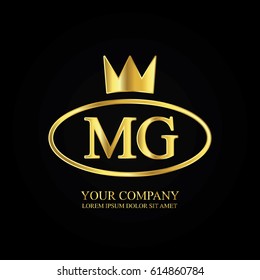golden elegant mg initial letter with crown typography design logotype for brand and company identity. gradient gold color