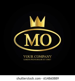 golden elegant mo initial letter with crown typography design logotype for brand and company identity. gradient gold color