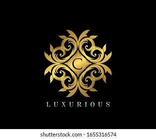 Monograma elegante dorado con letra C. Diseño de plantilla para monograma, etiqueta, logotipo, emblema. Ilustración vectorial.