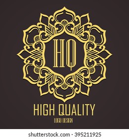 Golden elegant monogram with letter N. Template design for monogram, label, logo, emblem. Vector illustration.