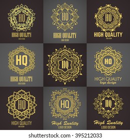 Golden elegant monogram with letter N. Template design for monogram, label, logo, emblem. Vector illustration.