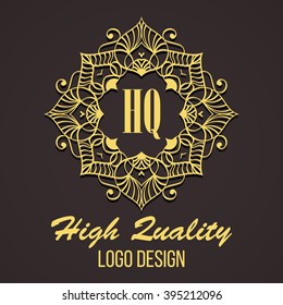 Golden elegant monogram with letter N. Template design for monogram, label, logo, emblem. Vector illustration.