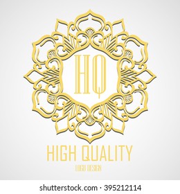 Golden elegant monogram with letter N. Template design for monogram, label, logo, emblem. Vector illustration.