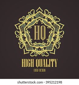 Golden elegant monogram with letter N. Template design for monogram, label, logo, emblem. Vector illustration.