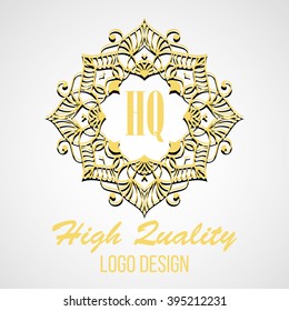 Golden elegant monogram with letter N. Template design for monogram, label, logo, emblem. Vector illustration.