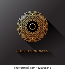 Golden elegant monogram with letter O. Template design for monogram, label, logo, emblem. Vector illustration.