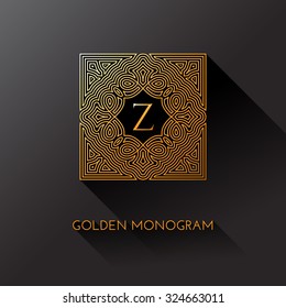 Golden elegant monogram with letter Z. Template design for monogram, label, logo, emblem. Vector illustration.