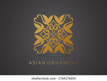 Golden elegant monogram in trendy eastern traditional style - signs made with golden foil on black background - luxury products, ornaments, emblems. Template design for monogram, label, logo, emblem.