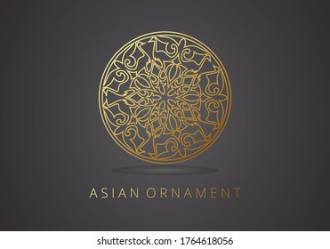 Golden elegant monogram in trendy eastern traditional style - signs made with golden foil on black background - luxury products, ornaments, emblems. Template design for monogram, label, logo, emblem.
