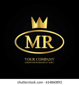 golden elegant mr initial letter with crown typography design logotype for brand and company identity. gradient gold color