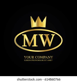 golden elegant mw initial letter with crown typography design logotype for brand and company identity. gradient gold color
