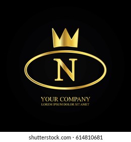 golden elegant n initial letter with crown typography design logotype for brand and company identity. gradient gold color