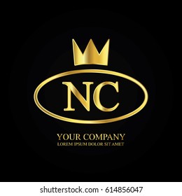 golden elegant nc initial letter with crown typography design logotype for brand and company identity. gradient gold color