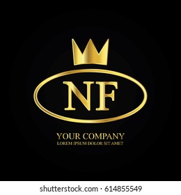golden elegant nf initial letter with crown typography design logotype for brand and company identity. gradient gold color