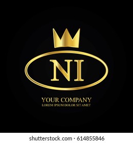 golden elegant ni initial letter with crown typography design logotype for brand and company identity. gradient gold color