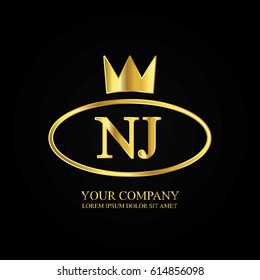 golden elegant nj initial letter with crown typography design logotype for brand and company identity. gradient gold color
