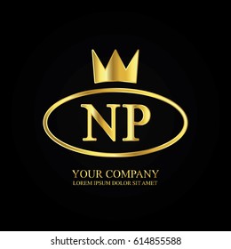 golden elegant np initial letter with crown typography design logotype for brand and company identity. gradient gold color