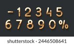Golden elegant numbers 1, 2, 3, 4, 5, 6, 7, 8, 9, 0. Chic Design sign isolated on black background. Gold set of number, font luxury. vector illustration