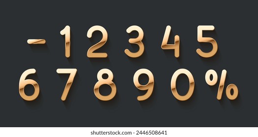 Golden elegant numbers 1, 2, 3, 4, 5, 6, 7, 8, 9, 0. Chic Design sign isolated on black background. Gold set of number, font luxury. vector illustration