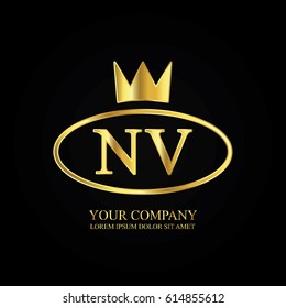 golden elegant nv initial letter with crown typography design logotype for brand and company identity. gradient gold color